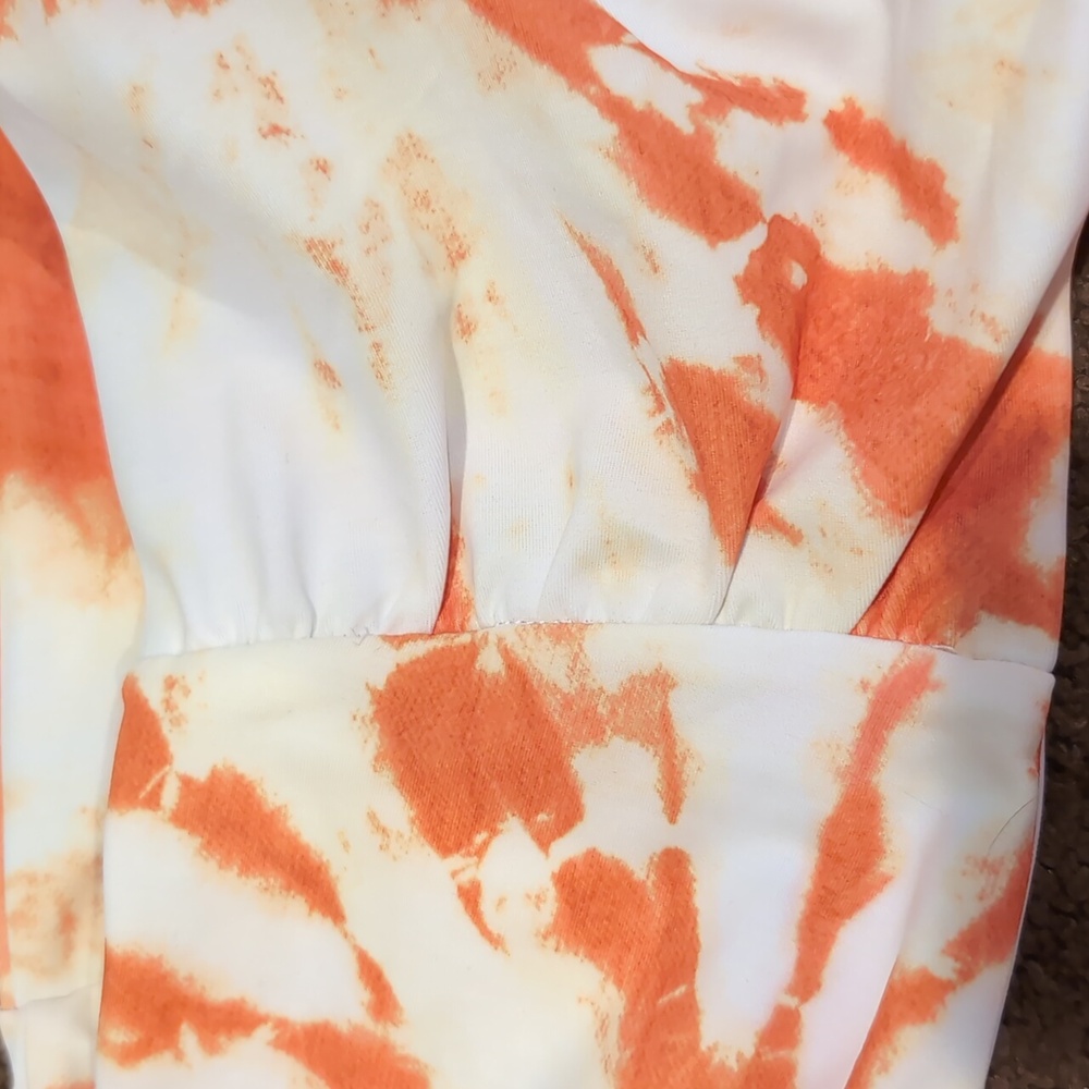 Zaful Orange And White Tie Dye Knot Front Bikini With Ruched Bottoms Large - Picture 6 of 6